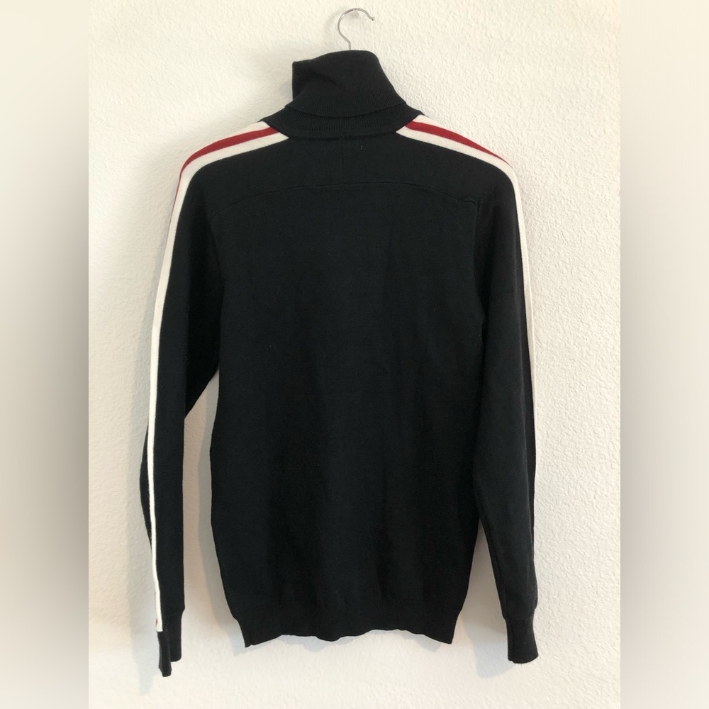 Coofandy Black Turtleneck Sweater with Red and White racer strips Small - Picture 3 of 5